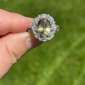 Yellow apatite and moissanite ring